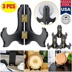 3X Wooden Display Stand Black Easel Plate Holders To Pictures Decor. Fixed Price $14.10.