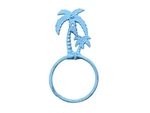 Hampton Nautical Palm Tree Towel Holder, 9", Cast Iron, Light Blue, Bathroom. Fixed Price $17.84.