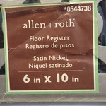 Allen & Roth Floor Register Satin Nickel Duct Opening 6" X 10" 0544738. Fixed Price $16.00.