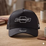 Chevrolet Logo Embroidered Trucker Hat - Black Mesh Driver Cap. Fixed Price $24.99.