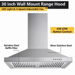 30 Inch Wall Mount Hood Vents 450CFM Stainless Steel Filter Exhaust Fan Led New. Fixed Price $119.99.