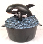 Minuteman Orca Wood Stove Steamer Cast Iron Pot Porcelain Ocean Waves 2.5 Qt. Fixed Price $42.49.