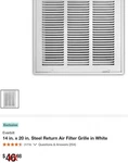 New Everbilt White Steel Return Air Grille 14 X20 Durable Vent Cover Never Used. Fixed Price $29.90.