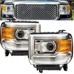 Chrome Amber Headlight Assembly W/bulbs For 2014 2015 2016 2017 2018 Gmc Sier.... Fixed Price $329.33.