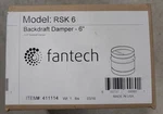 Fantech Rsk Backdraft Damper 6" Circular Duct Single. Fixed Price $25.00.