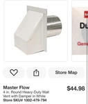Master Flow 4 In. Round Heavy-duty Wall Vent With Damper White. Fixed Price $29.75.