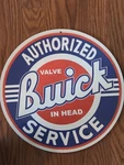 Buick Authorized Service Valve Head Aluminite Advertising Sign Blue Red White. Fixed Price $25.00.