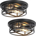 Industrial Black Flush Mount Ceiling Lights 2-PACK For Home Decor. Fixed Price $77.99.