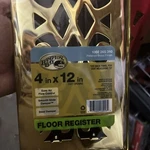 Hampton Bay Elegant Scroll 4 In. X 12 Steel Floor Register Polished Brass. Fixed Price $40.00.