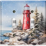 Metal Switch Outlet Cover Wall Plate Snowing Beach Lighthouse Ocean OCN144. Fixed Price $13.49.