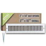 Fits 2X14 Duct Opening Toe Kick Vent Cover By 2" 14" Size, Off-white. Fixed Price $20.99.