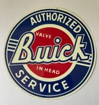 Buick Authorized Service Valve Head Metal Tin Enamel Repo Sign 10.5". Fixed Price $22.00.
