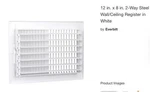 Everbilt 12"X8"CEILING Wall Register Max 2-WAY Air Flow New Sealed White Steel. Fixed Price $15.99.