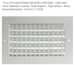 12"W X 6"H Adjustable Air Supply Diffuser - Hvac Vent Cover Sidewall Or Ceili.... Fixed Price $19.88.
